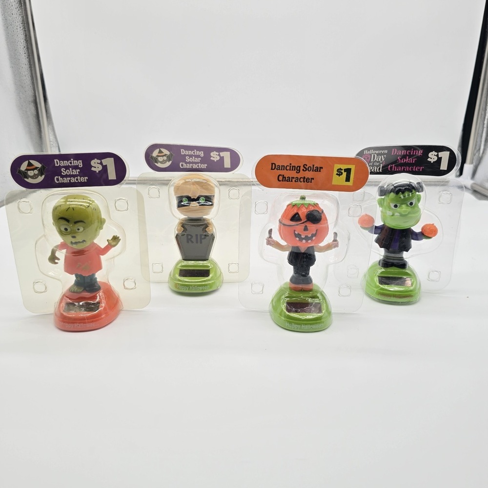Lot 4 Solar Power Dancing Halloween Figures 2 Pumpkin Frankenstein Zombie Ghost
